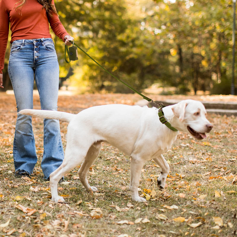 Wisedog Dog Collar and Leash Set Combo: Adjustable Durable Pet Collars with Dog Leashes for Small Medium Large Dogs, Includes a Bonus of Poop Bag Holder (S, Olive Green) S(Collar:10"-14";Lead:4 ft) - PawsPlanet Australia