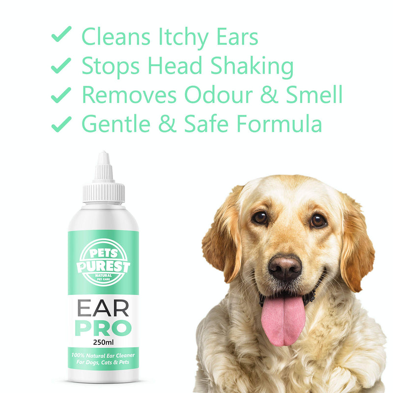 Pets Purest Dog Ear Cleaner - UK Vet Recommended Ear Drops for Dogs to Stop Head Shaking, Itchy Ears and Smelly Wax. 100% Natural Anti Viral Anti Fungal Cleaning Solution - 250ml - PawsPlanet Australia