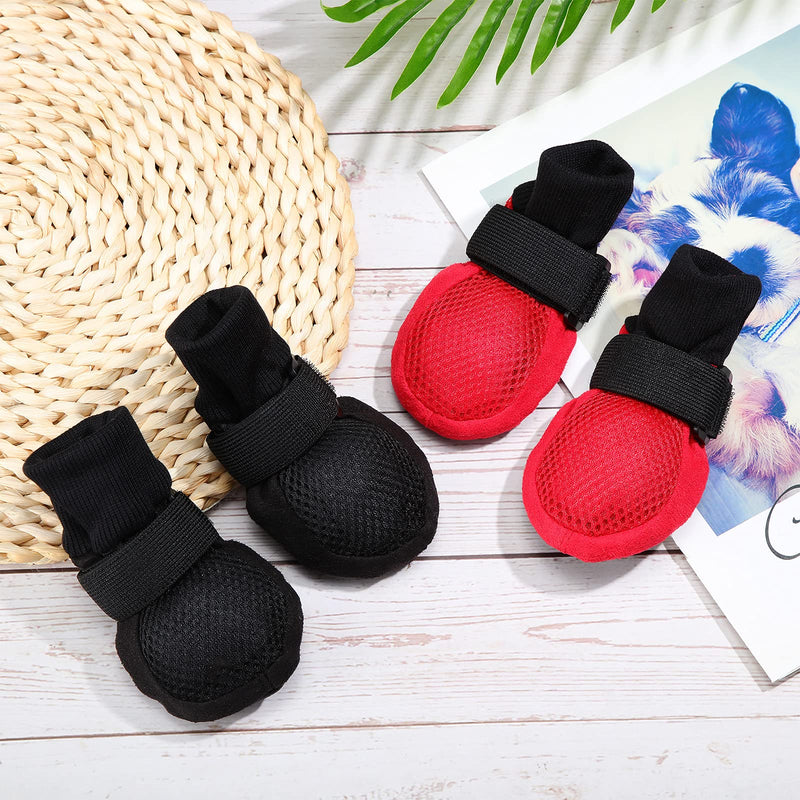 8 Pieces Paw Protector Soft Dog Boots Summer Pet Shoes Breathable Mesh Dog Boots with Nonslip Soles Adjustable Pet Boots for Pet Dog Hardwood Floor, Black and Red - PawsPlanet Australia