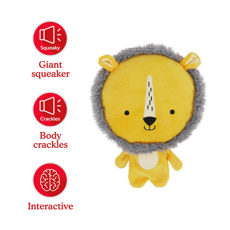 Rosewood Leo Lion, Plush Interactive Dog Toy With Giant Squeaker And Crinkle Body - Yellow One Size - PawsPlanet Australia