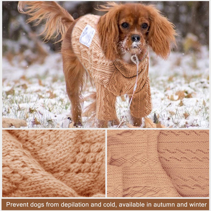 KONUNUS Knitted Small Dog Sweater Warm Dog Jumper Coat Puppy Winter Clothes for Dogs Cats, Khaki - PawsPlanet Australia