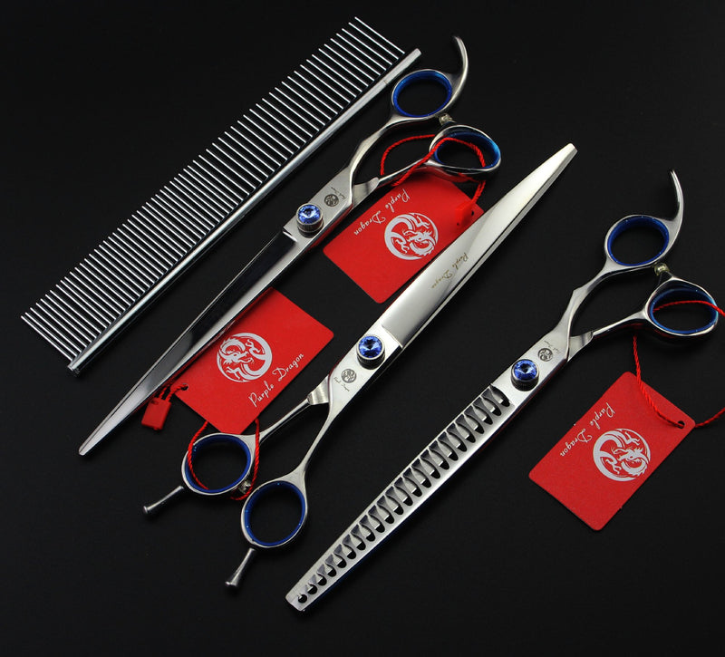 [Australia] - Purple Dragon 8.0 inch Professional Japan 440C Pet Grooming Hair Cutting Scissor &Curved Scissor&Chunker Shear Kit with Bag - for Pet Groomer 3PCS 