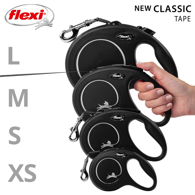 Flexi New Classic Tape Extra Small 3m Retractable Dog Leash/Lead Black for dogs up to 12kg/26lbs X-Small - PawsPlanet Australia