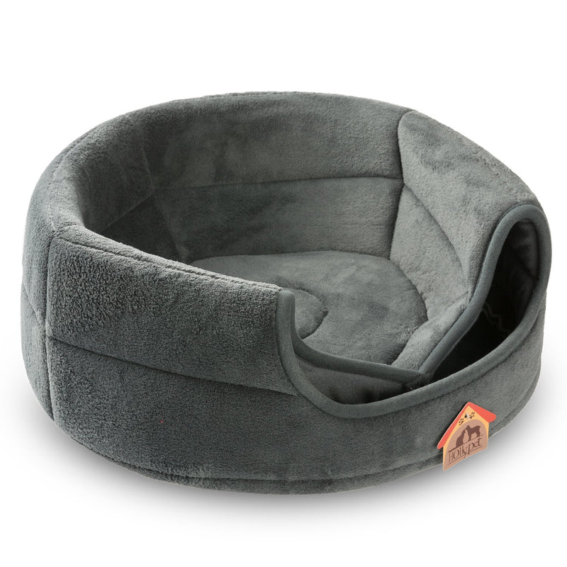 [Australia] - Hollypet Self-Warming 2 in 1 Foldable Cave Shape High Elastic Foam Pet Cat Bed for Cats and Small Dogs, 16 × 16 × 12.5 Inches Dark Gray 
