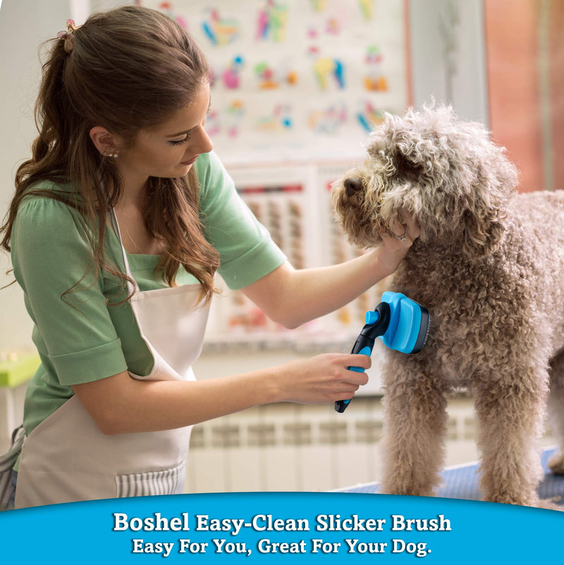 BOSHEL Dog Slicker Brush - Self Cleaning Brush - Cat & Dog Grooming Brush for Small, Medium & Large Pets - Pet Slicker brush for Detangling Hair, Removing Matted Fur, Combing Undercoats & Dog Massage - PawsPlanet Australia