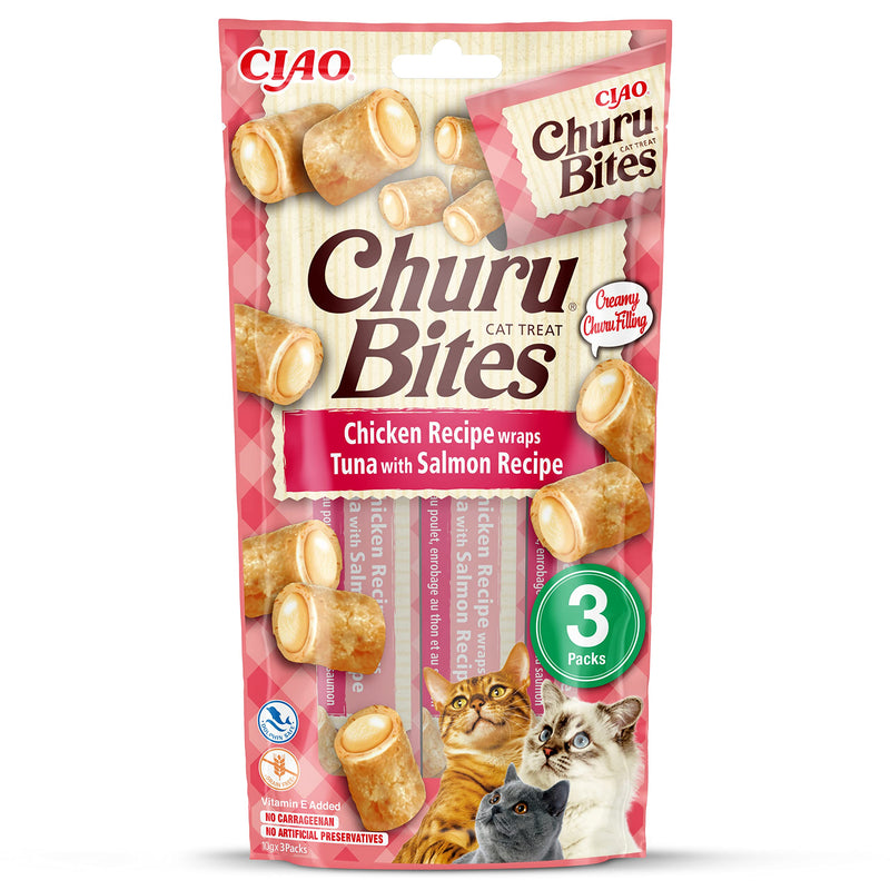 Churu Cat Snack Bites Chicken, Tuna + Salmon 3x10g Tuna & Salmon 1 Pack (3 Sticks x 10g) - PawsPlanet Australia