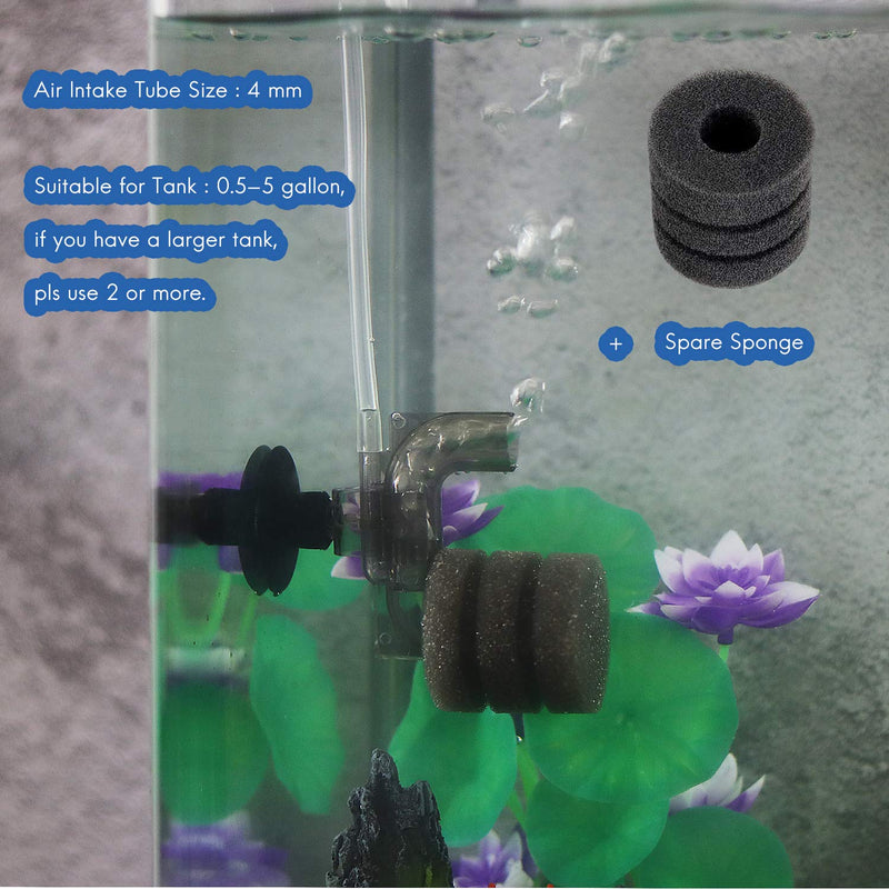 [Australia] - capetsma Sponge Filter Internal Aquarium Filter Quiet Fish Tank Filter, Provides Physical and Biological Filtration for Freshwater Salt Water Fish Tank, Spare Sponge Bio Balls Included Mini (0.5-5 Gallon) 