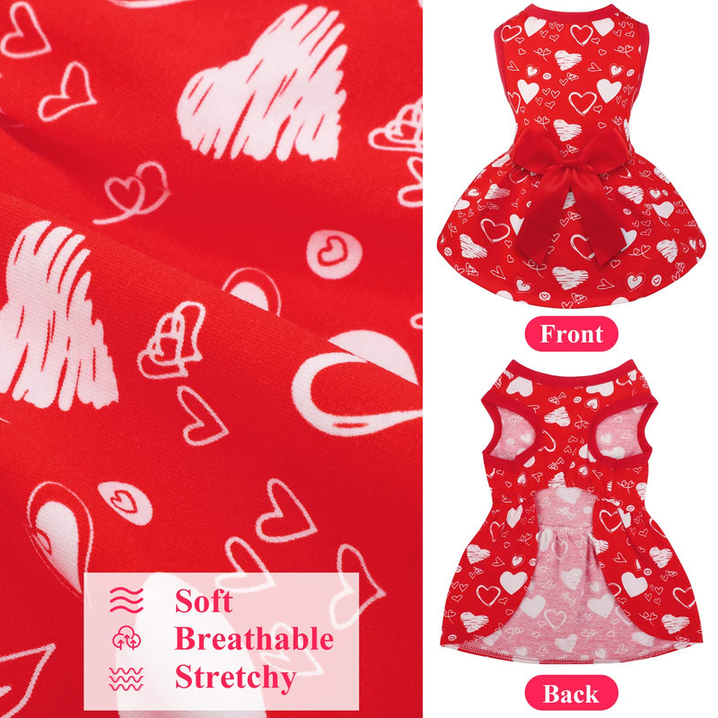 Pedgot Valentine's Day Cotton Dog Dress Red Girl Puppy Clothes Outfit Heart Pattern Dog Dresses Elegant Princess Doggie Dress with Bowknot Doggy Shirt Vest Puppy Party Costumes for Small Dog, Medium - PawsPlanet Australia