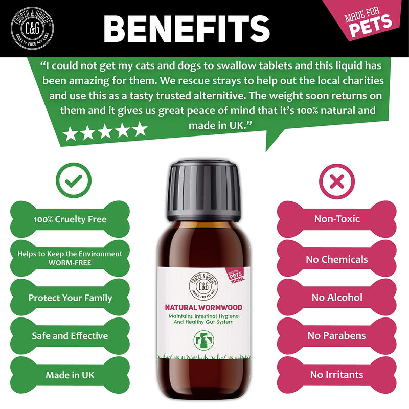 C&G Pets | Natural Worm Wood | Natural Solution For Intestinal Health No Nasty Chemicals | Powerful Colon Cleanse For Dogs, Cats, Poultry, Birds, Ferrets, Rabbits & Pets - PawsPlanet Australia