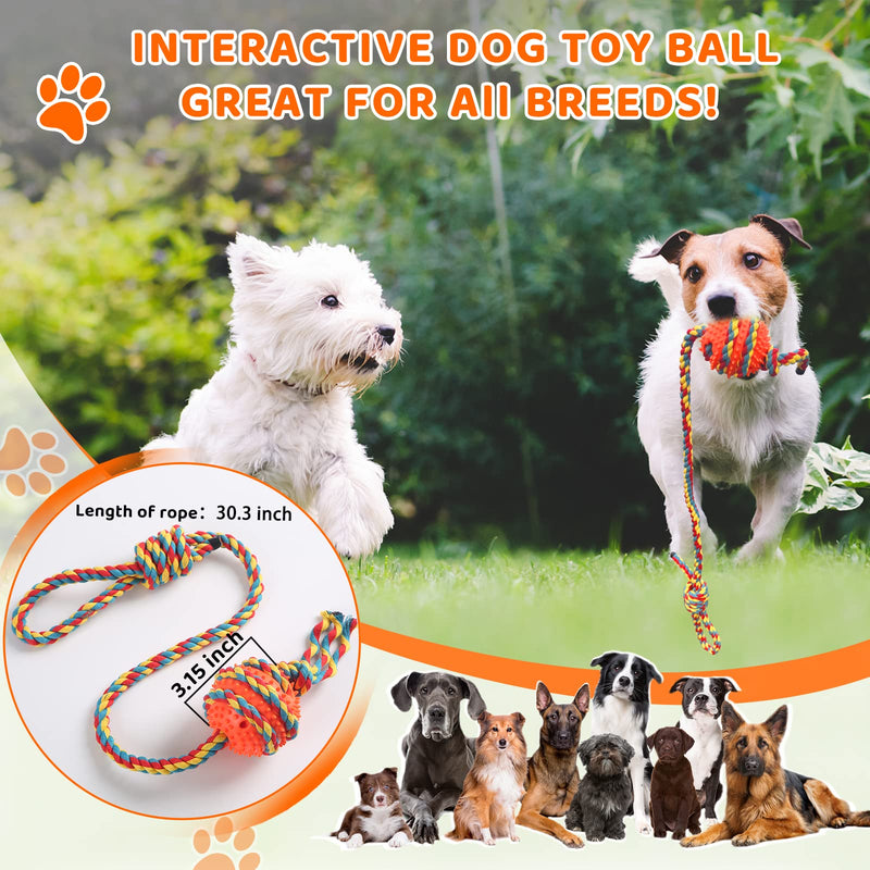LUNASEA Dog Toy Indestructible, Dog Toy Large Dogs, Interactive Dog Toy Ball with Rope, Chew Toy Dog Tug Toy for Large Medium Dogs & Puppies (Orange, Balls) Orange - PawsPlanet Australia