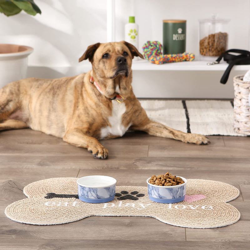 Bone Dry Pet Bowl Collection Ceramic Set, Small, Marble, 2 Count Blue - PawsPlanet Australia