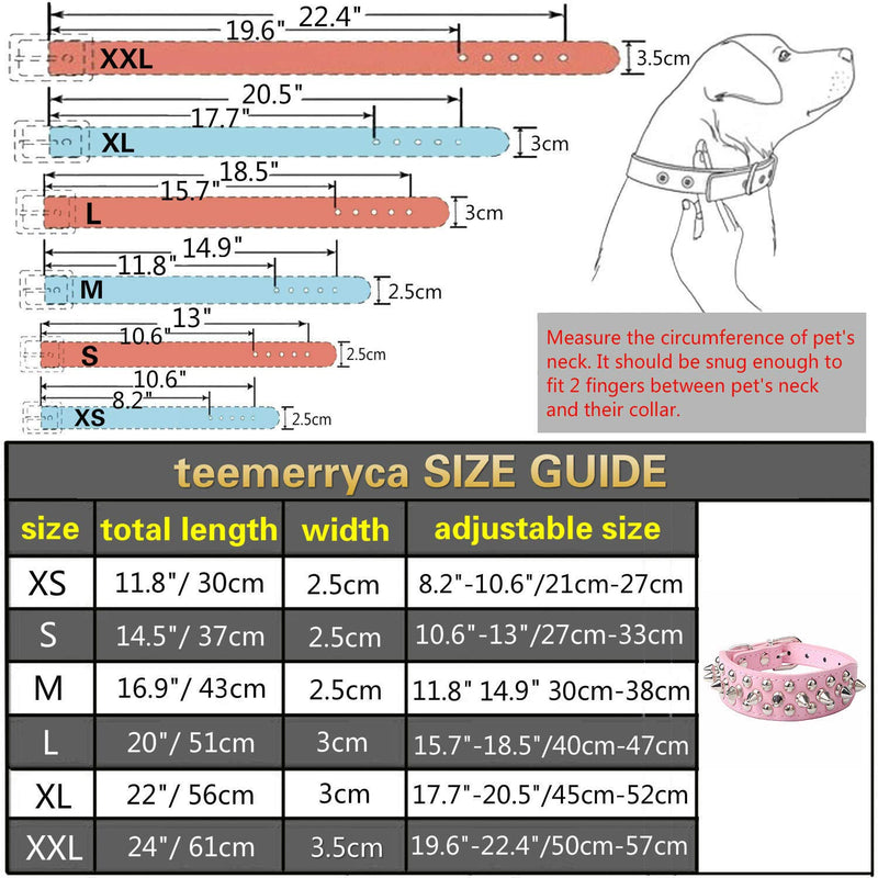 [Australia] - teemerryca Adjustable Leather Spiked Studded Dog Collars with a Squeak Ball Gift for Small Medium Large Pets Like Cats/Pit Bull/Bulldog/Pugs/Husky XL(17.7"-20.5" / 45cm-52cm) PINK 