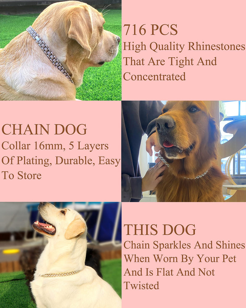 FASDECON Gold Dog Chain Collar Diamond Cuban Collar Walking Metal Chain Collar with Design Secure Buckle Dog Collars for Medium Large Dogsc (20inch, Gold) 20inch - PawsPlanet Australia