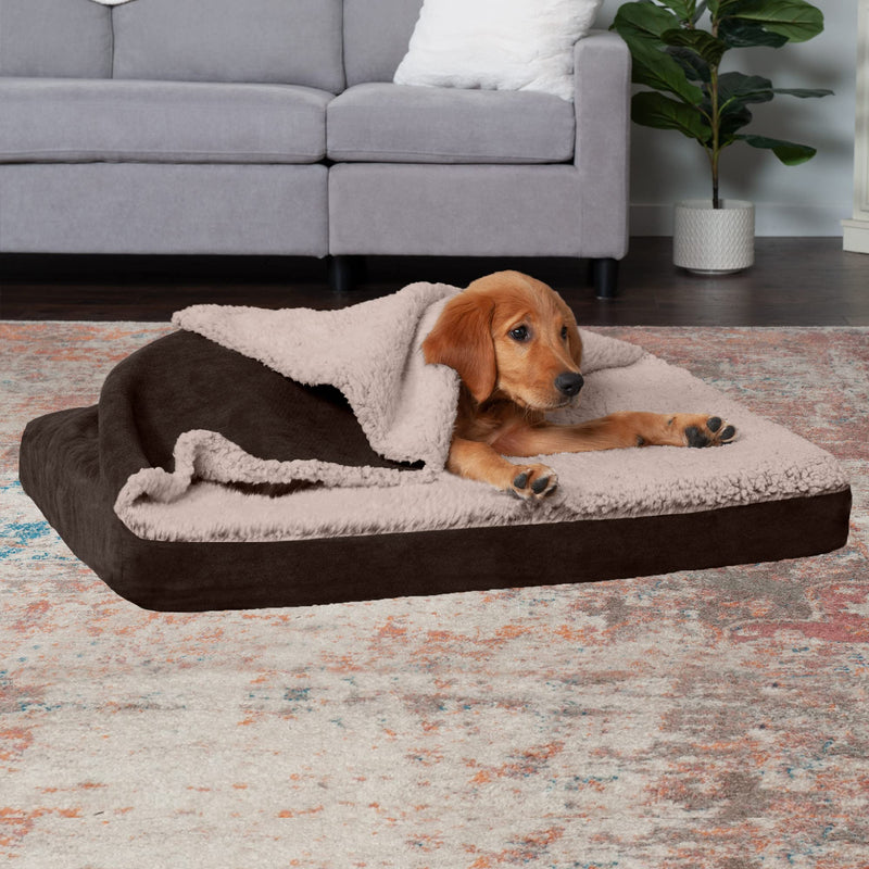 Furhaven Orthopedic, Cooling Gel, and Memory Foam Pet Beds for Small, Medium, and Large Dogs and Cats - Luxe Perfect Comfort Sofa Dog Bed, Performance Linen Sofa Dog Bed, and More Blanket Top Bed - Berber Espresso Cooling Gel Foam - PawsPlanet Australia