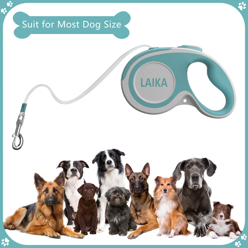 [Australia] - LAIKA Retractable Dog Leash with Waste Bag Dispenser, Tangle-Free 16ft Heavy Duty Durable Dog Walking Leash for Medium Large Breed Dogs Up to 110lbs - Reflective Stitching Nylon Ribbon Blue 