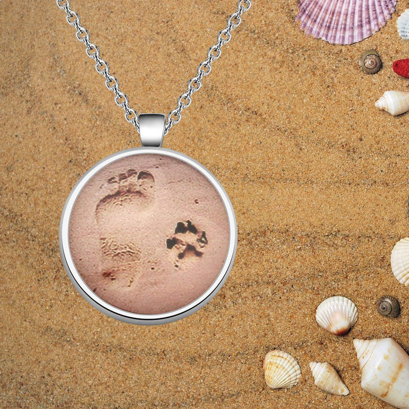 [Australia] - CYTING Footprints and Dog/Cat Paw Prints in The Sand Necklace Pet Jewelry Dog/Cat Lovers Gifts for Dog/Cat Mom Foot paw prints necklace 