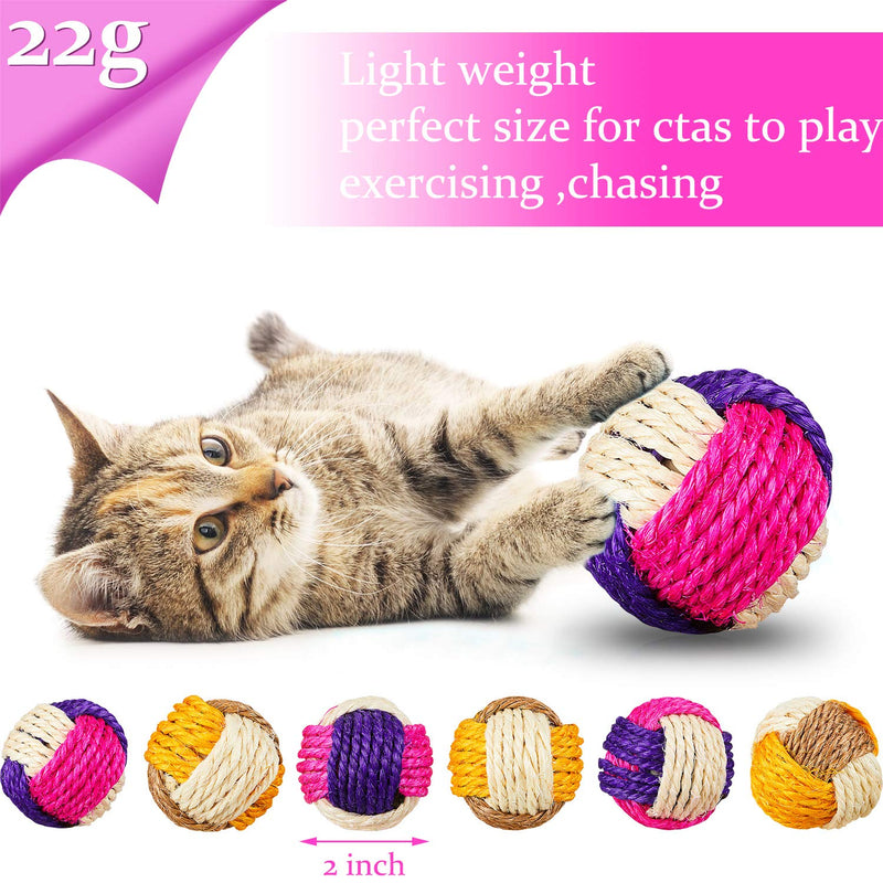 [Australia] - Weewooday 6 Pieces Cat Toy Ball Cat Sisal Ball Interactive Cat Ball Cat Rolling Ball Scratch Cat Toy (Random Color) 