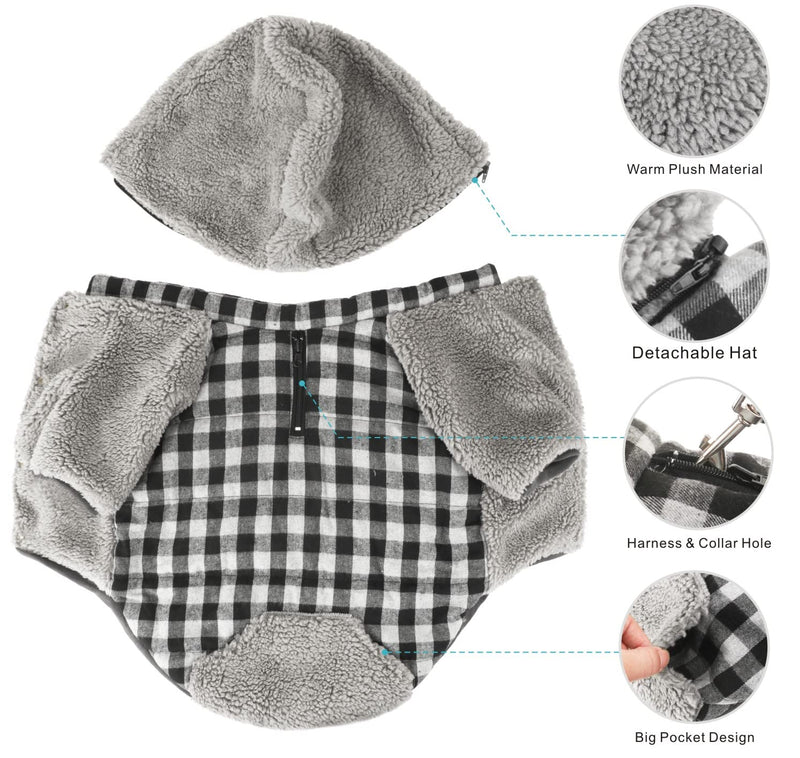 Idepet Reversible Winter Dog Coat for Cold Weather, Cozy Plaid Dog Clothes with Detachable Hat Windproof Outdoor Warm Pet Dog Apparel Small - PawsPlanet Australia