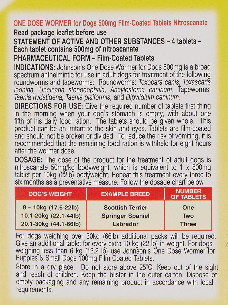 Johnson's One Dose Easy Wormer for Dogs and Puppies, 8 - 40 kg - PawsPlanet Australia