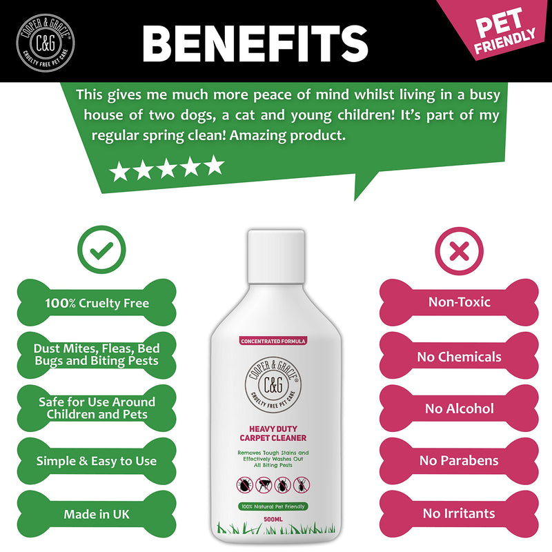 C&G PETS | HEAVY DUTY PEST CARPET CLEANER CONCENTRATE 500ML | 100% NATURAL CRUELTY FREE ENZYME BLEND | EFFECTIVE AGAINST WASHING AWAY BLOOD SUCKING PEST BUG FROM DIRTY CARPETS - PawsPlanet Australia