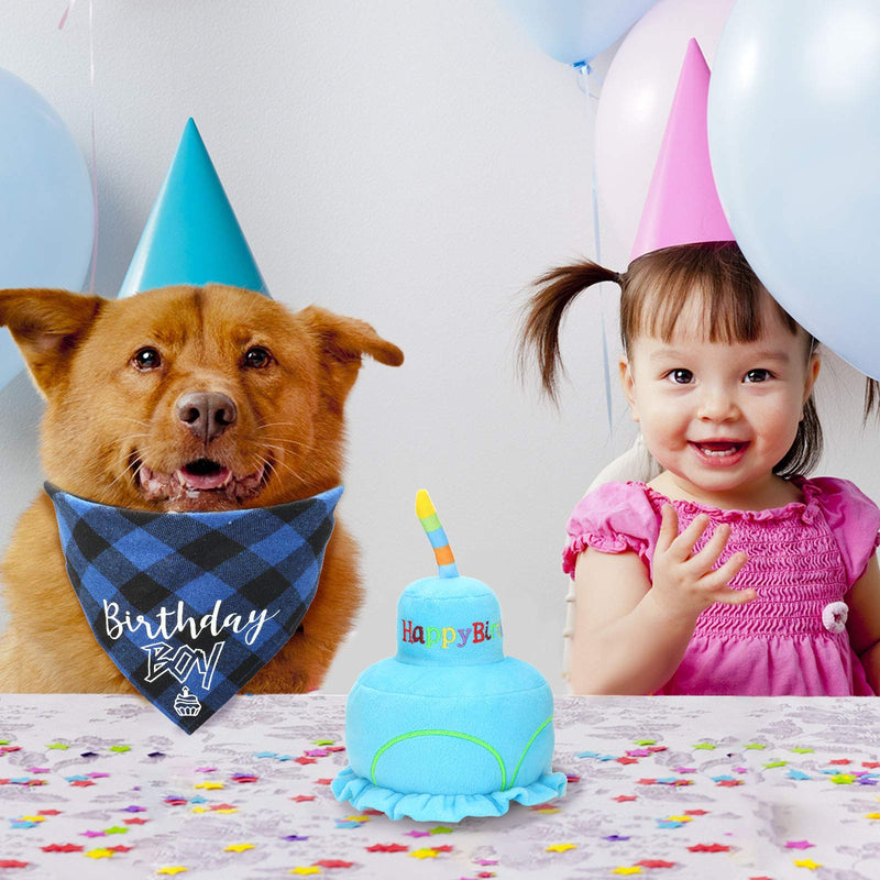 [Australia] - Dog Birthday Boy Bandana Hat Scarfs Flag and Birthday Cake Squeaky Dog Toy with Soft Stuffing Party Supplies for Big Medium Large Dogs 