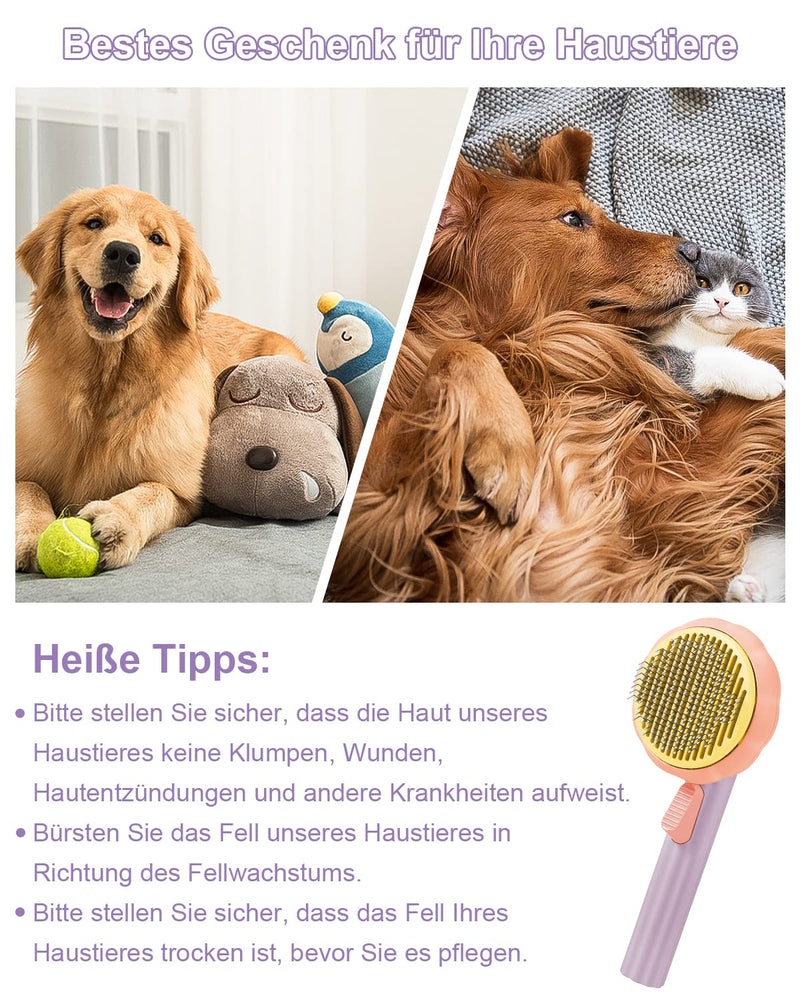 Pet Dog Brush Cat Brush, Hair Remover Pet Brush for Long Hair and Short Hair, [2022 New] Premium Massage Grooming Brush for Cats Dogs, Clean Pet Hair with One Click, Purple - PawsPlanet Australia