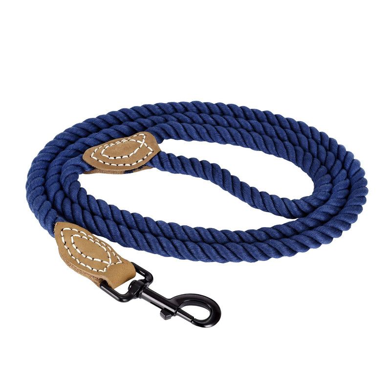 Mile High Life Braided Cotton Rope Leash with Leather Tailor Handle and Heavy Duty Metal Sturdy Clasp (4/5/6 FEET) 4 FT Blue - PawsPlanet Australia