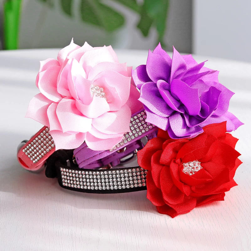 Pet Artist Rhinestone Dog Collars for Small Dogs,Soft Diamond Dog Collar,Bling Dog Collars for Medium Dogs with Flower Black XS:Neck 7.5-10"(19-25cm),Width5/8"(1.5cm) - PawsPlanet Australia