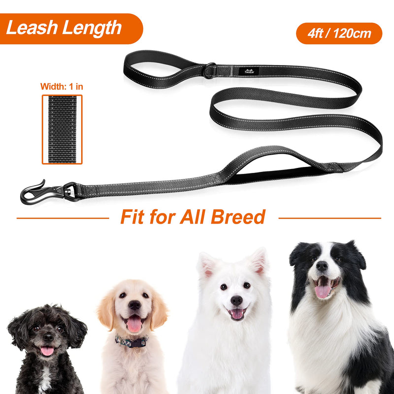 TwoEar 4FT/5FT/6FT 1IN Strong Dog Leash with 2 Padded Handles, Traffic Handle Extra Control, Comfortable Soft Dual Handle, Auto Lock Hook, Reflective Walking Lead for Small Medium and Large Dogs 1 in x 4 ft Black - PawsPlanet Australia