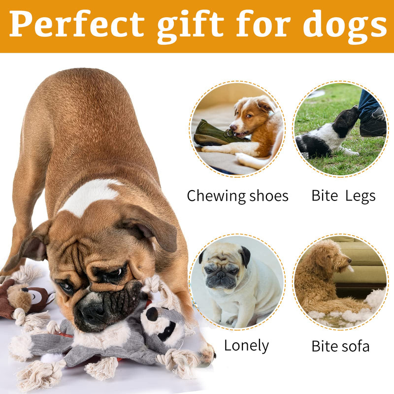 Stuffless Dog Toys for Puppy, Dog Chew Toys, Durable Tough Plush Dog Toy with Rope Knots for Small Medium Dogs Fox Shape - PawsPlanet Australia