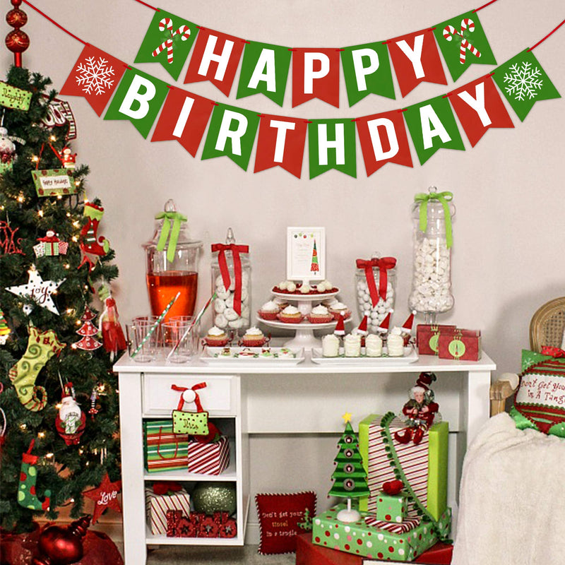 Happy Birthday Banner Christmas for Winter Holiday Seasonal Themed Birthday Party Decorations Supplies - Holiday Birthday Party Decorations Supplies - PawsPlanet Australia