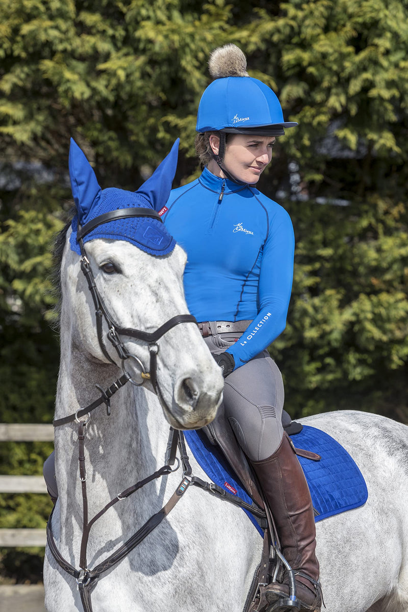 LeMieux Classic Crochet Fly Hood with Comfortable Lycra Ears - Sport Horse Wear for Competitive Rider M Benetton Blue - PawsPlanet Australia