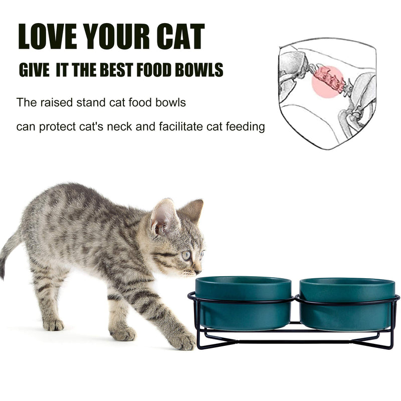 Cat Food Bowls,Elevated Cat Bowls,Raised Pet Food Water Bowls with Stand,Ceramic Pet Bowls for Cat or Dogs,12 Ounces Cat Dishes Green - PawsPlanet Australia