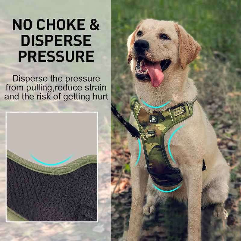 Dog Harness No Pull for Large Medium Dogs, Adjustable Reflective Harness Dog Harness Escape proof Lightweight Breathable Pet Vest Harness medium large dog for Walking Training Camo Green L - PawsPlanet Australia