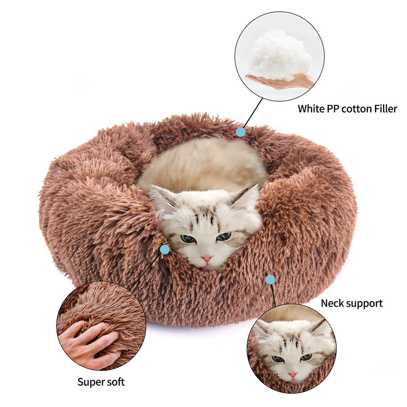 LMTIC Cat Beds for Indoor Cats,20 Inch Donut Cuddler Small Dog Bed,Calming Self Warming Anti-Anxiety Joint-Relief Improved Sleep Fluffy Pet Bed for Cat Small Dog with Non-Slip Bottom,Machine Washable 20x20 inches Coffee - PawsPlanet Australia