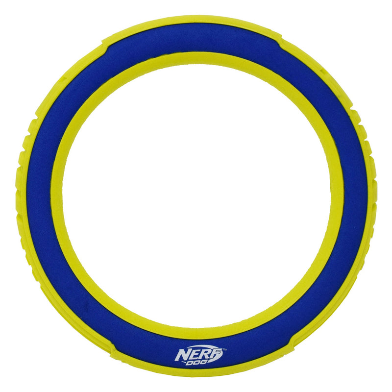 Nerf Dog Megaton Nylon Flyer Dog Toy, Frisbee, Lightweight, Durable and Water Resistant, 10 Inch Diameter, For Medium/Large Breeds, Single Unit, Blue/Green - PawsPlanet Australia