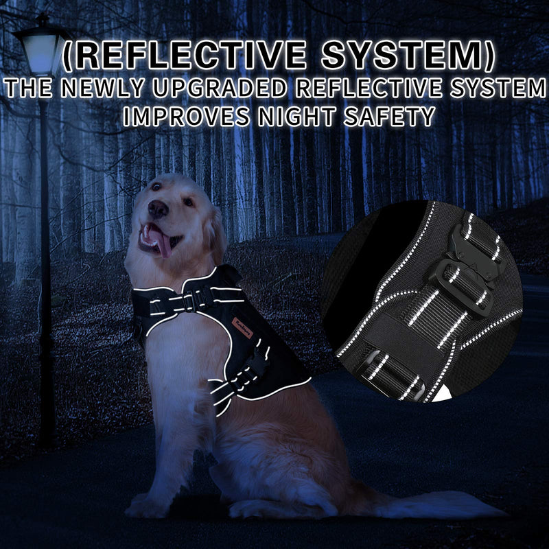 ROBITGOG Tactical Dog Harness Reflective Breathable Service Dog Pet Vest Easy Control Handle 2 Metal Buckle Suitable for Medium/Large Tactical Dog Black M (Neck:18"-24" ; Chest:28"-35" ) - PawsPlanet Australia