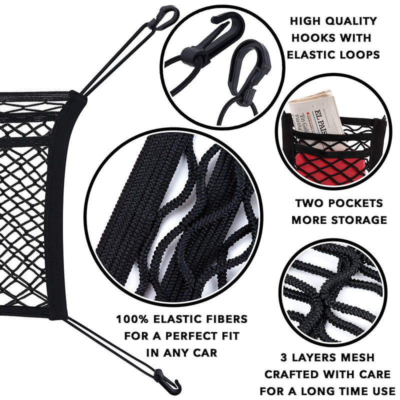 [Australia] - Car Dog Barrier and Mesh Organizer - 3 Layer Universal Adjustable Net Divider for Pet, Stretchable with 4 Side Elasticity , Driver Storage Between Seats , Driving Safety and Vehicle Travel Accessories 