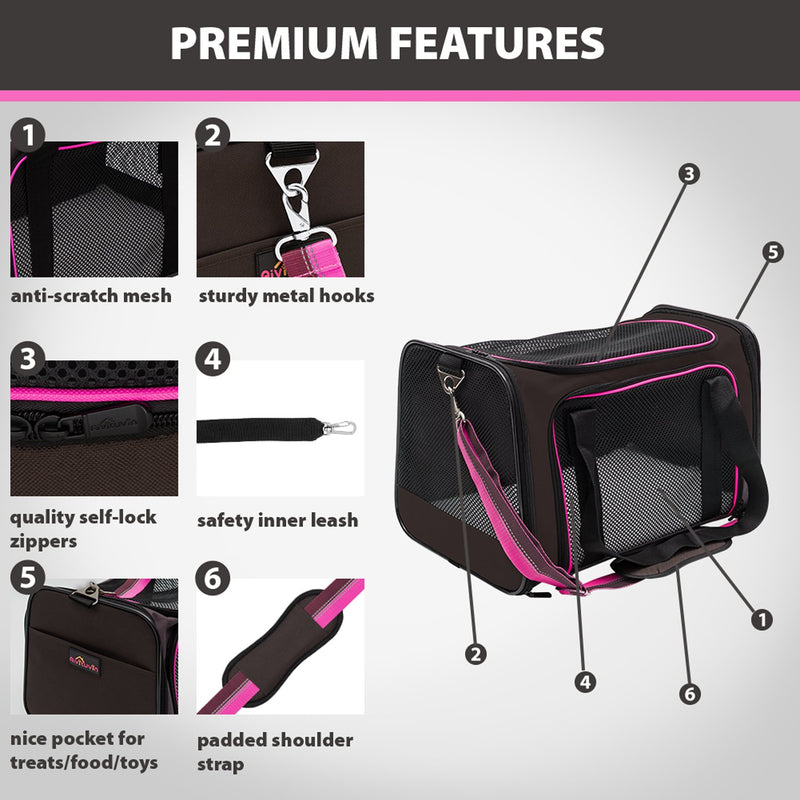 [Australia] - Soft-Sided Pet Travel Carrier, Airline Approved Dog Cat Carrier for Medium Puppy and Cats Rosy 