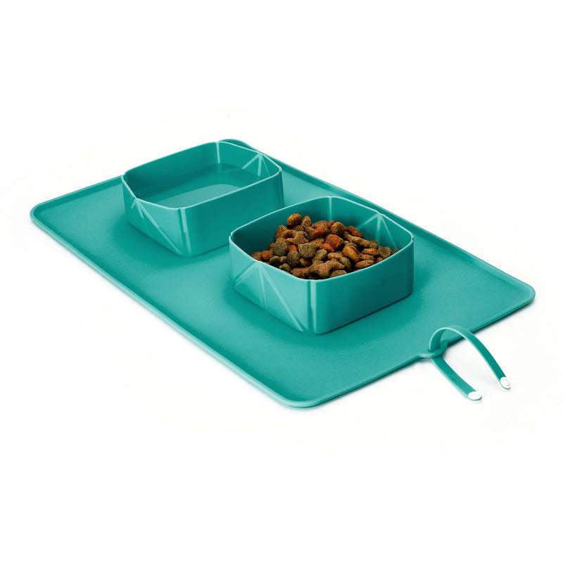 RollaBowl Travel Dog Bowl with Carry Case. Portable Double 'Roll-Up' Pet Bowl and Mat, For Cat or Dog. Perfect for Home, Travel, Walks and Camping (Turquoise) Turquoise - PawsPlanet Australia