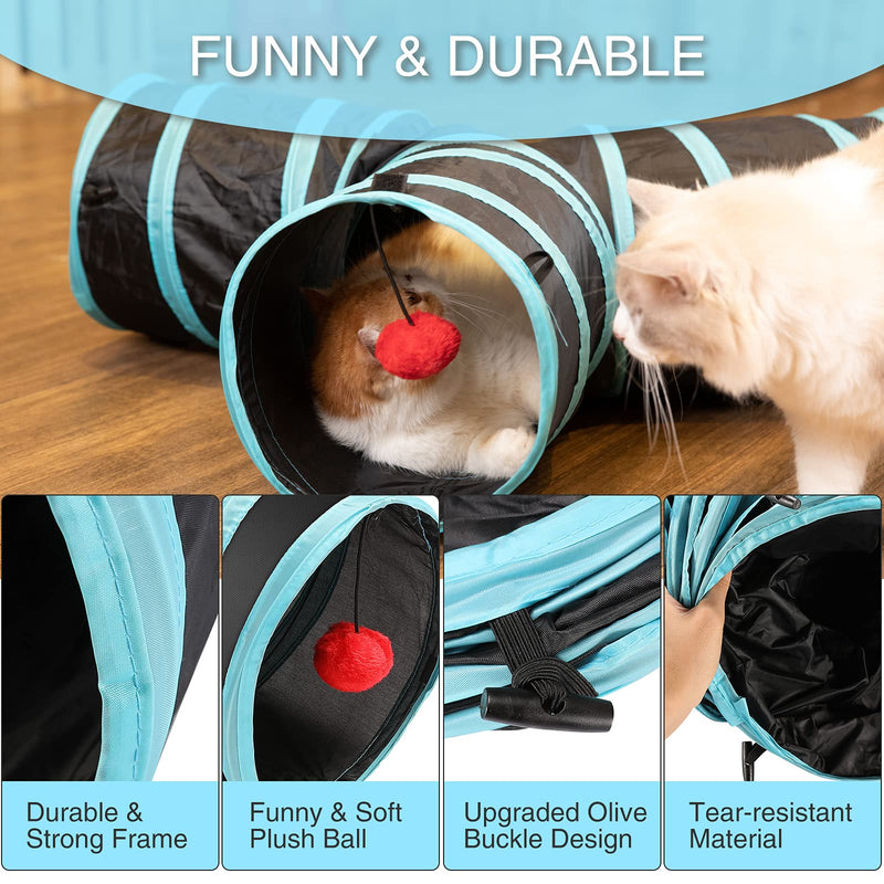 Cat Tunnel Cat Toy Prosper Pet Cat Tunnel Easy Travel and Storage Collapsible Interactive Durable Portable Tear-Resistant Keep Your Pets Stimulated Active and Happy Cat Play Tunnel (Black Blue) Black Blue - PawsPlanet Australia