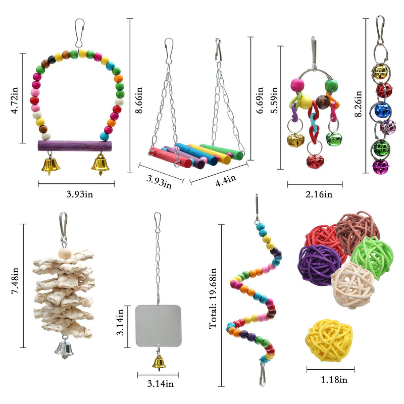 [Australia] - PUTING 13 Pcs Bird Parrot Toys, Include 7 Hanging Birds Cage Toys Hammock Swing Bell and Chewing Toys and 6 Rattan Balls for Small Parrots, Cockatiels, Parakeets, Conures, Love Birds, Finches 