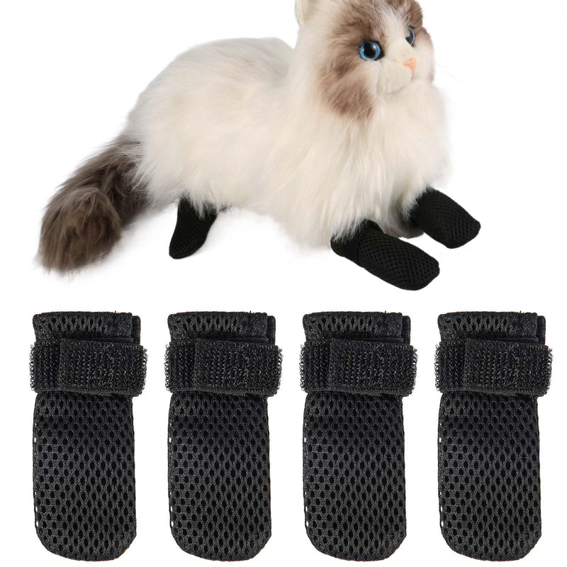 4pcs Anti Scratch Cat Mittens, Adjustable Mesh Cat Shoes, Breathable Cat Paw Protector, Cat Boots for Bathing Pets, Cutting Nails, Checking (M, Black) M - PawsPlanet Australia