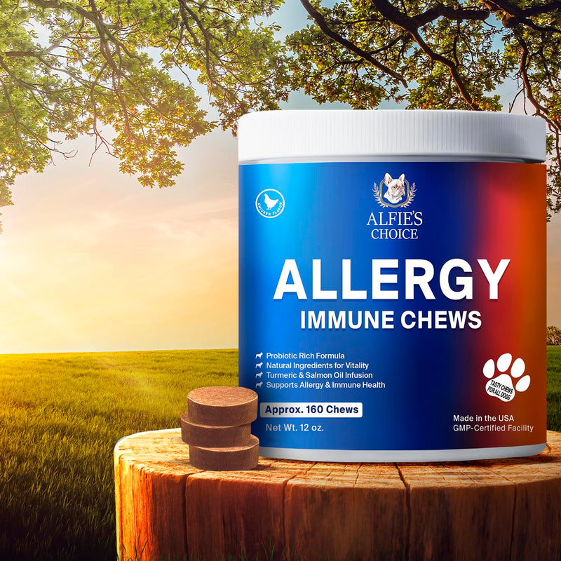 ALFIE'S CHOICE Dog Anti Itch & Allergy Relief Chews - Allergy & Immune Support Supplement - Probiotic Blend with Salmon Oil & Turmeric - Chicken Flavor Soft Chews for Dogs - 12 oz, Appx 160 Count - PawsPlanet Australia