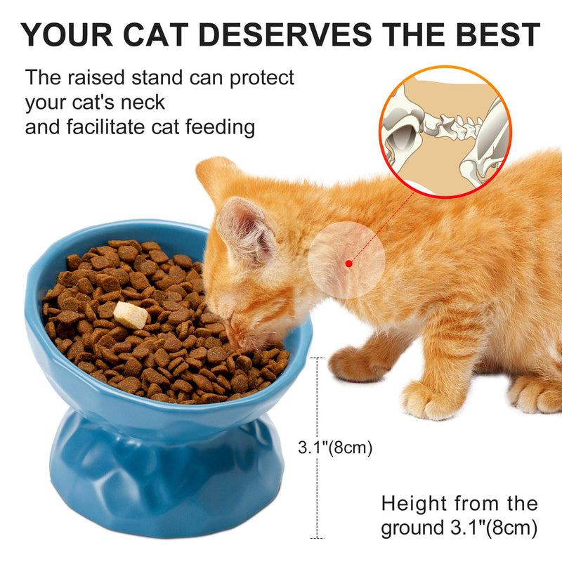 PETTOM Ceramic Cat Bowls Single, Raised Cat Food Water Bowl Tilted, Backflow Prevention Anti Vomit Cat Bowl Protect Cat's Spine (Small, Blue) - PawsPlanet Australia