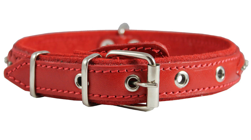 [Australia] - Genuine Leather Braided Studded Dog Collar, Red 1" Wide. Fits 14"-18" Neck. Brittany, Collie, Harrier, 