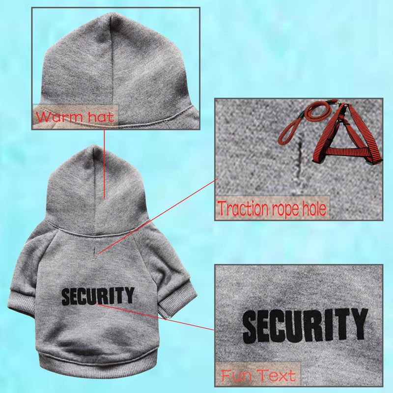 Security Dog Hoodies Dog Clothes Apparel Winter Sweatshirt Warm Sweater Cotton Puppy Small Dog Hoodie for Small Dog Medium Dog Cat Grey - PawsPlanet Australia