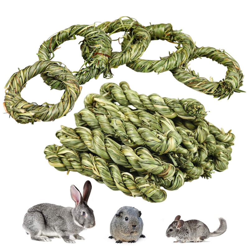 Roundler Pack of 20 rabbit chew toys, natural Timothy hay stick, rabbit tooth grinding grass ring toy, small animals chew toy snacks for rabbits, chinchilla, hamster, guinea pig, green 2 - PawsPlanet Australia