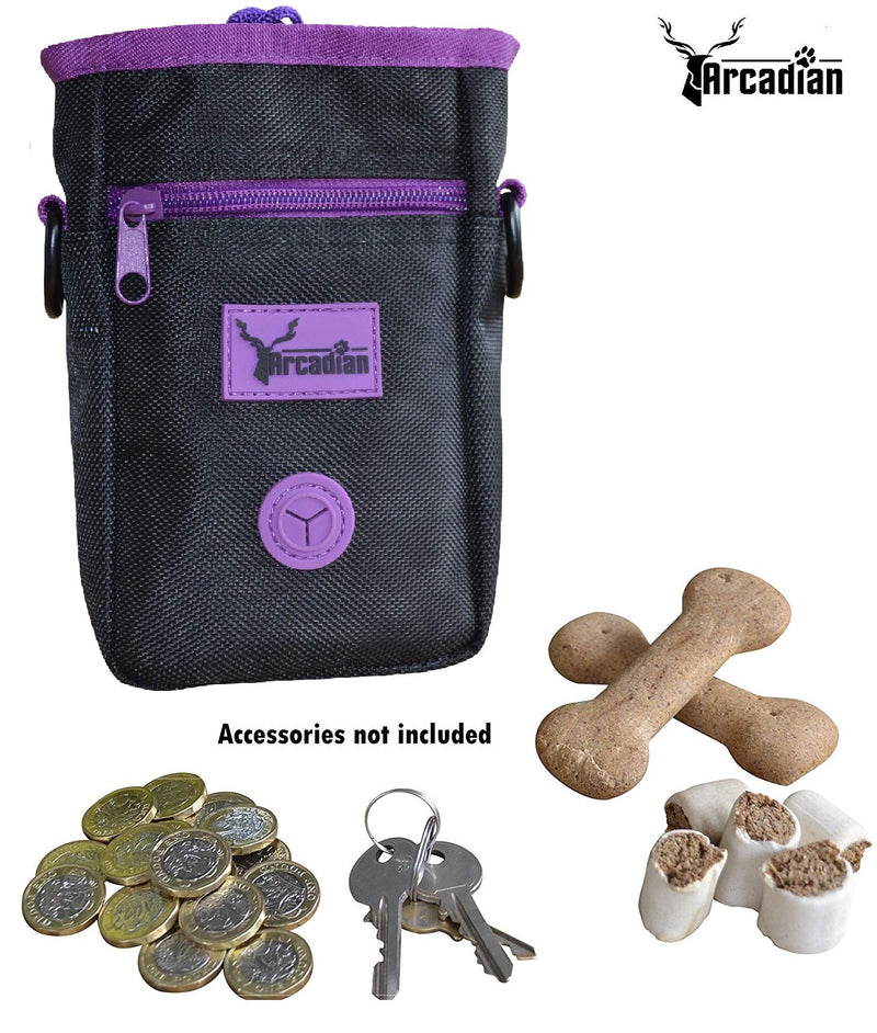 Arcadian Dog Treat Pouch, Dog Walking Bag with Adjustable Shoulder Strap and Belt. Strong, Durable, Premium Quality. Ideal Dog Accessories Bag with Storage for Puppy Training Treats, Clickers. Purple. - PawsPlanet Australia