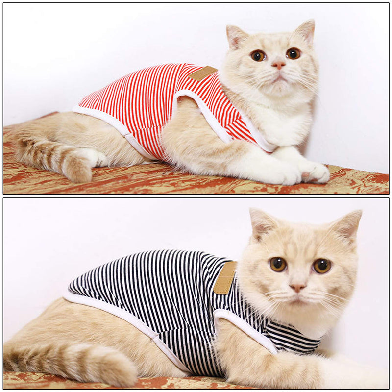 [Australia] - YAODHAOD Dog Striped T-Shirt Summer Cute Dog Shirts Soft Breathable Cotton Sleeveless Vest Suitable for Kitten and Puppy Costumes (2pack) M Chest (~14.9in) 